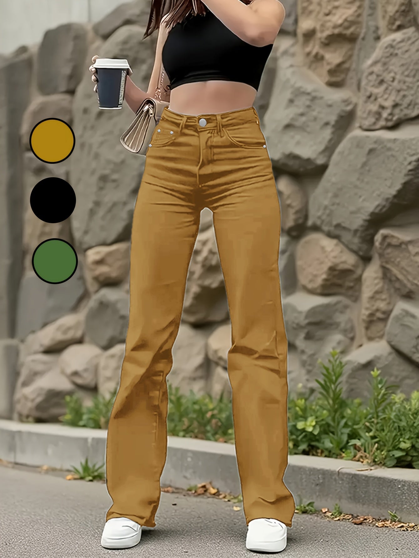 Women's Straight Leg Jeans - Fern Green Stretch detail view