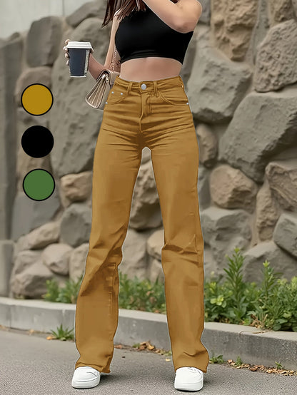Women's Straight Leg Jeans - Fern Green Stretch detail view