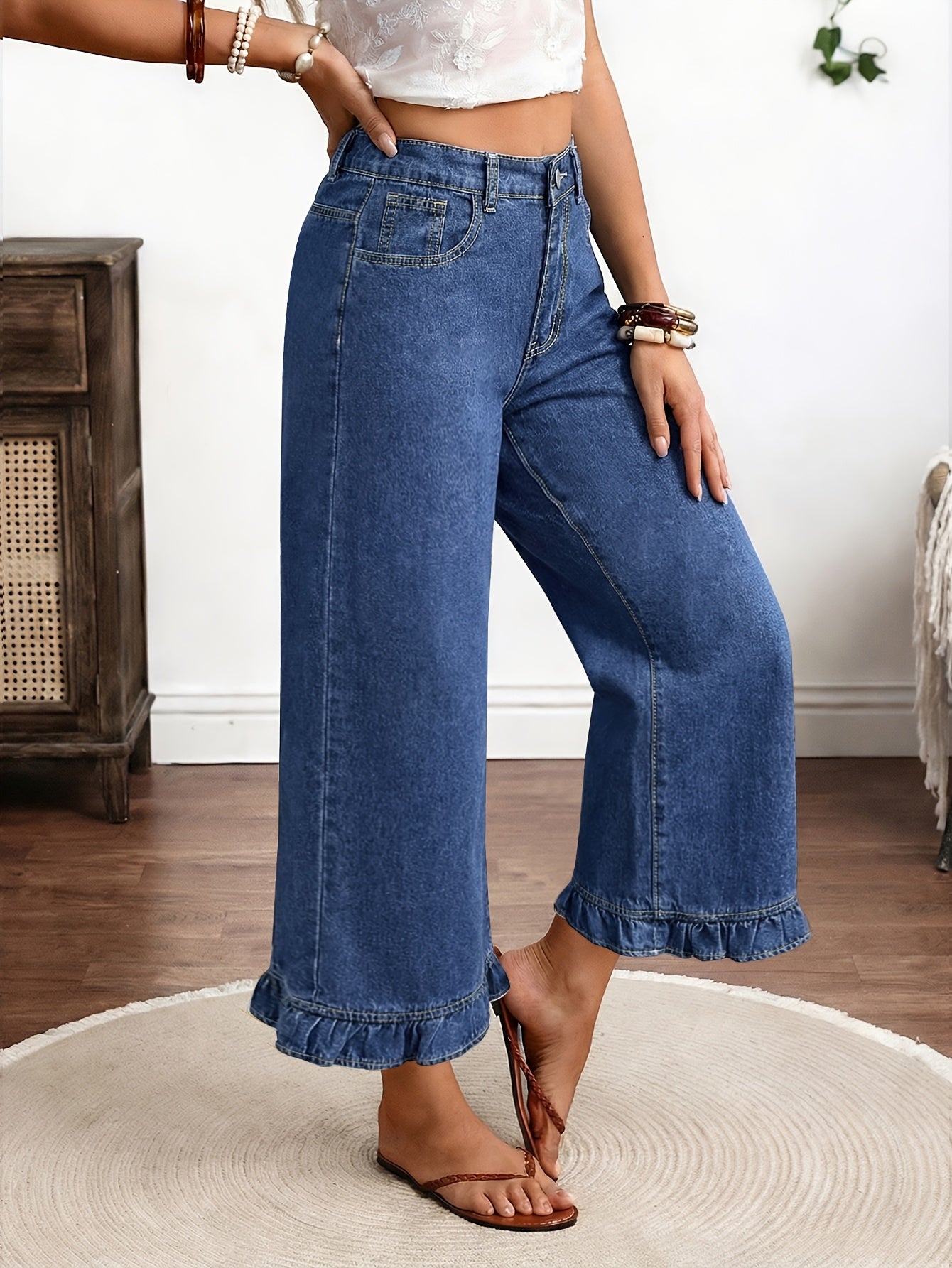 Women's Straight Leg Jeans - High Waist Relaxed Fit – Blue option – main product image