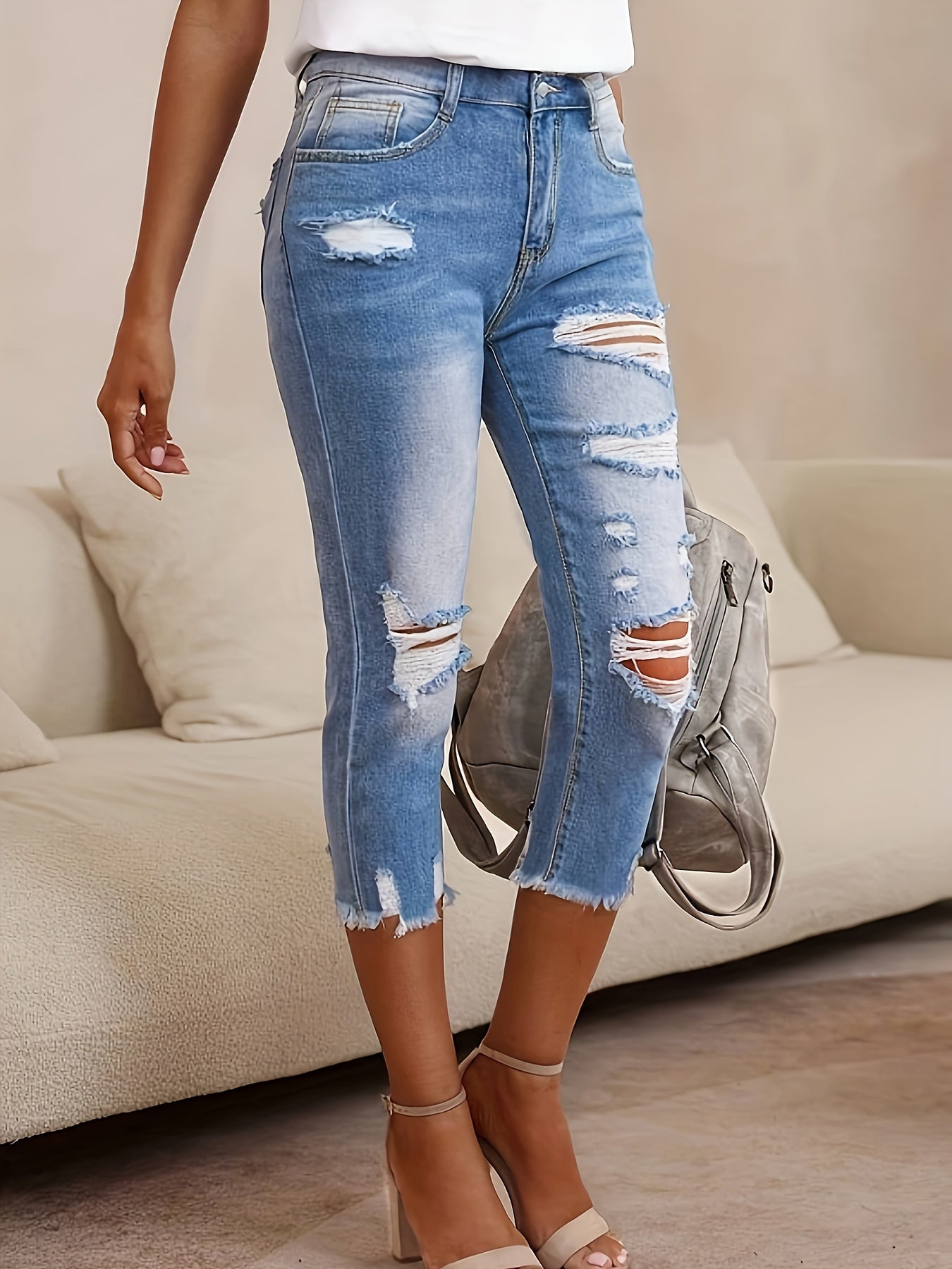 Women's Straight Leg Jeans - High Waist Slim Fit detail view