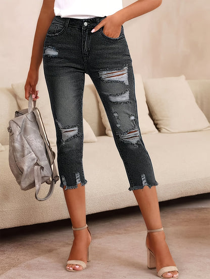 Women's Straight Leg Jeans - High Waist Slim Fit detail view