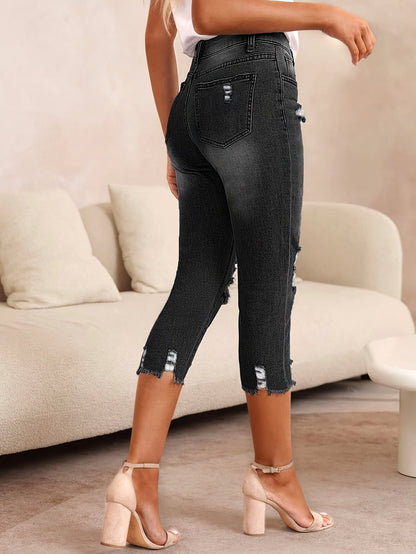 Women's Straight Leg Jeans - High Waist Slim Fit detail view