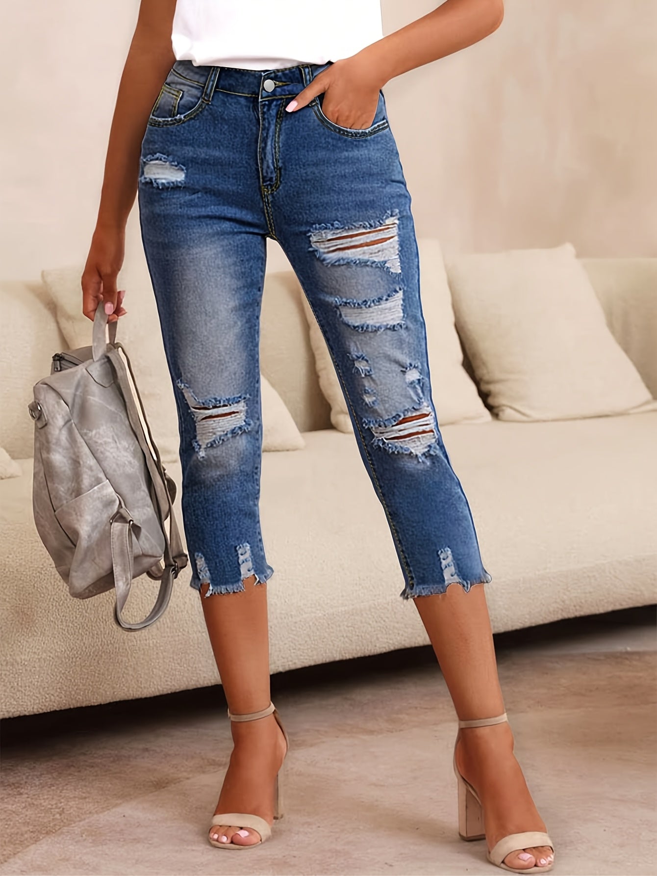 Women's Straight Leg Jeans - High Waist Slim Fit – Blue option – main product image