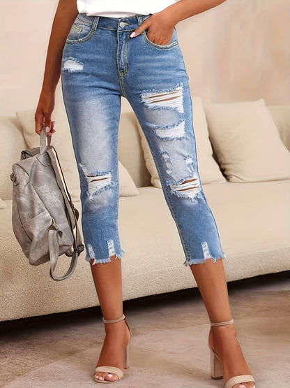 Women's Straight Leg Jeans - High Waist Slim Fit – Blue option – view 3