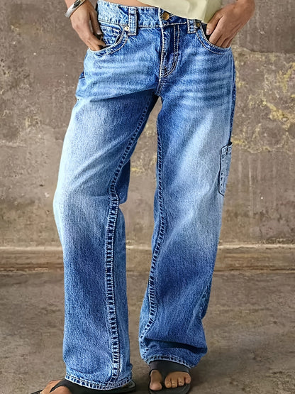 Women's Straight Leg Jeans - Light Blue Distressed – Blue option – main product image