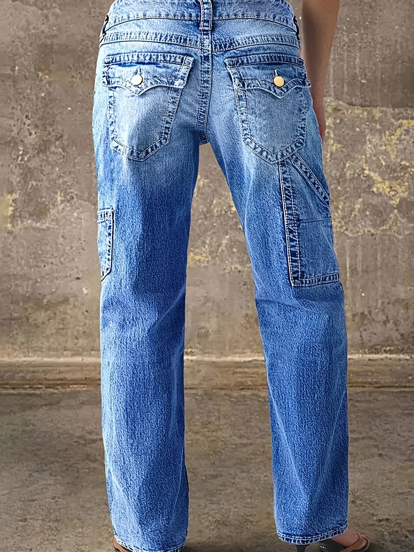 Women's Straight Leg Jeans - Light Blue Distressed detail view