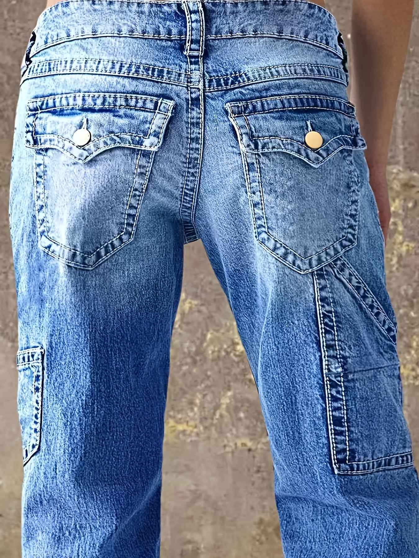 Women's Straight Leg Jeans - Light Blue Distressed detail view