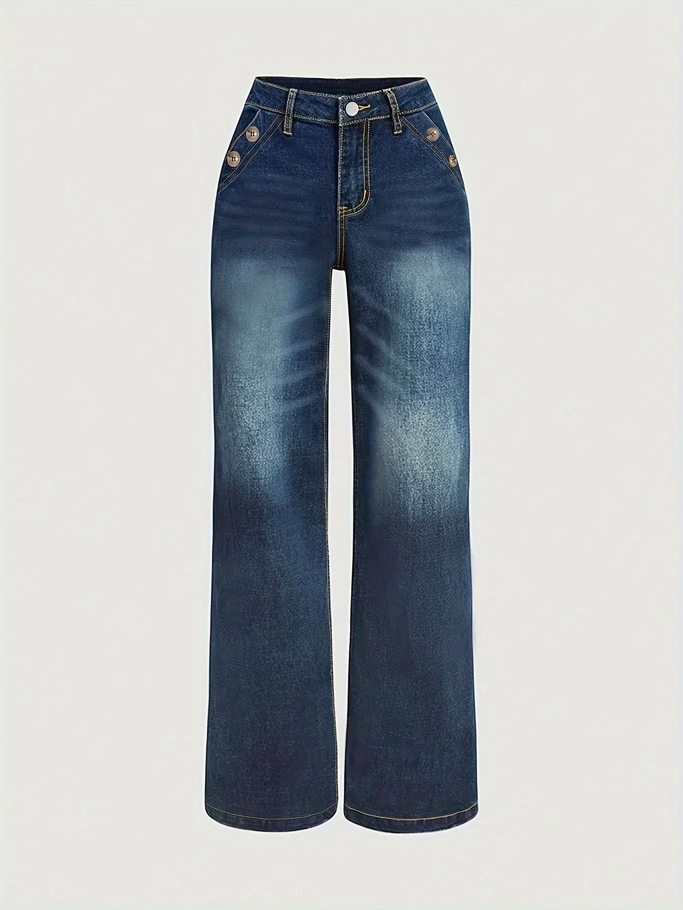Women's Straight Leg Jeans - Light Blue Pocket Detail detail view