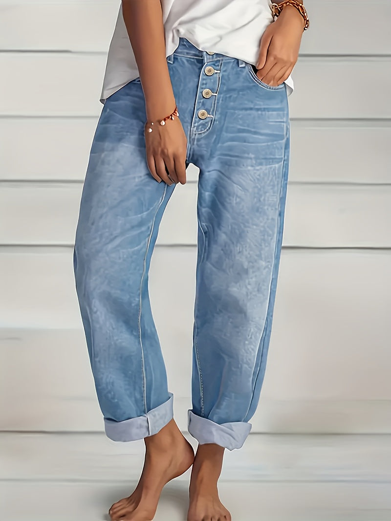 Women's Straight Leg Jeans - Sky Blue Stretch detail view