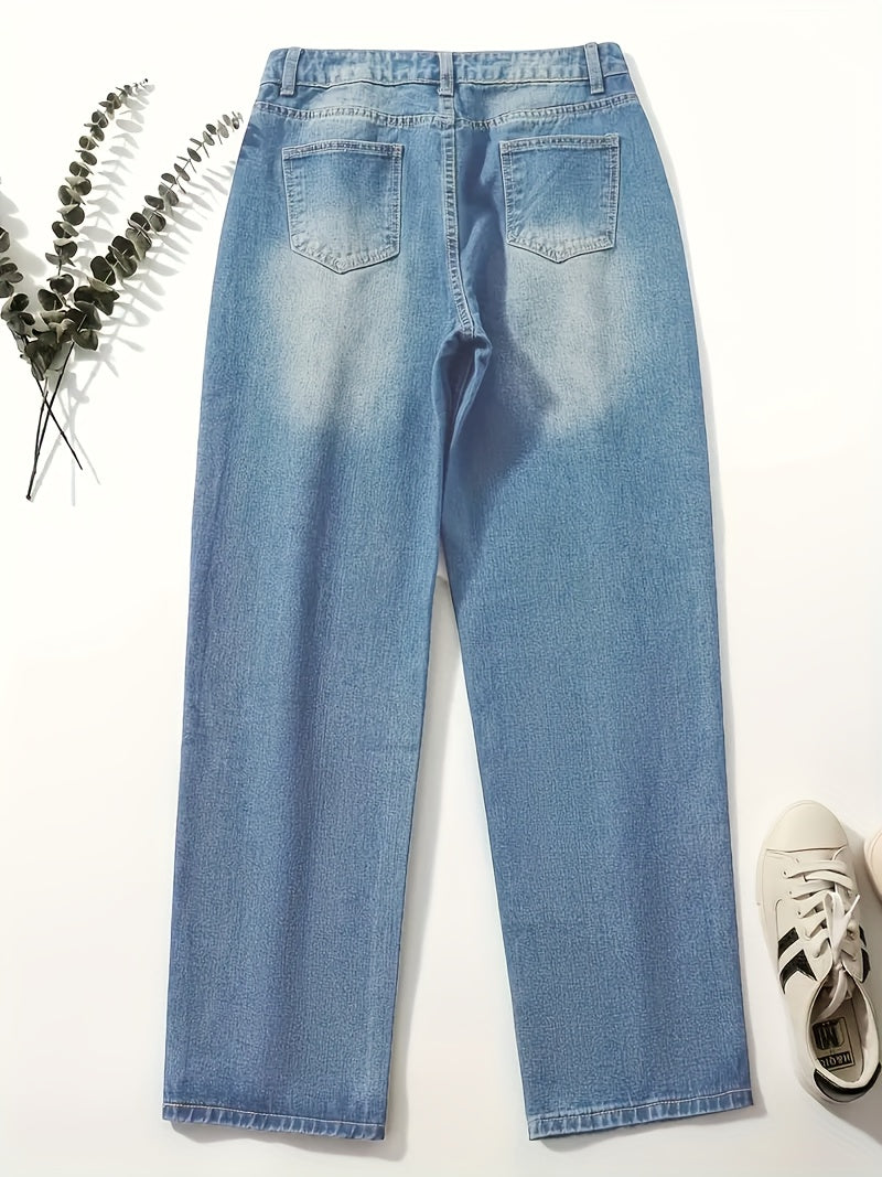 Women's Straight Leg Jeans - Sky Blue Stretch detail view