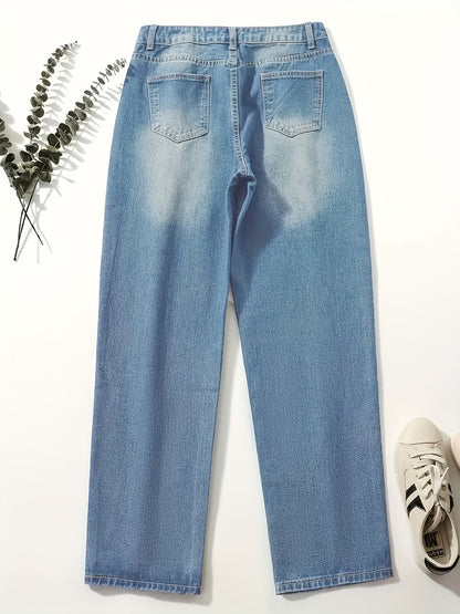 Women's Straight Leg Jeans - Sky Blue Stretch detail view