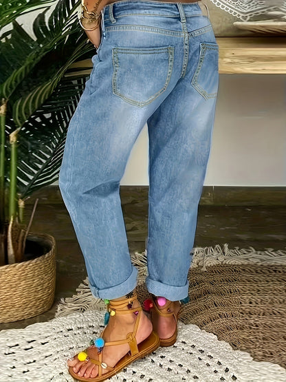 Women's Straight Leg Jeans - Sky Blue Stretch detail view