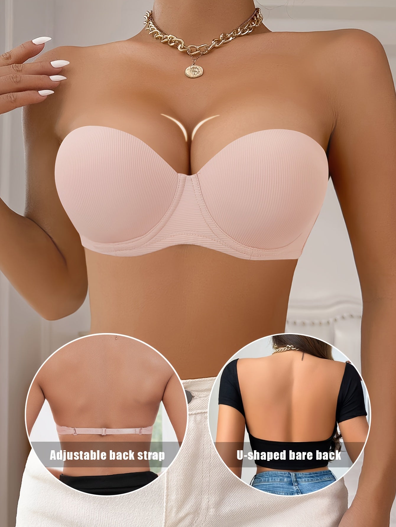 Women's Strapless Bra - Seamless Support – White / Black – view 5