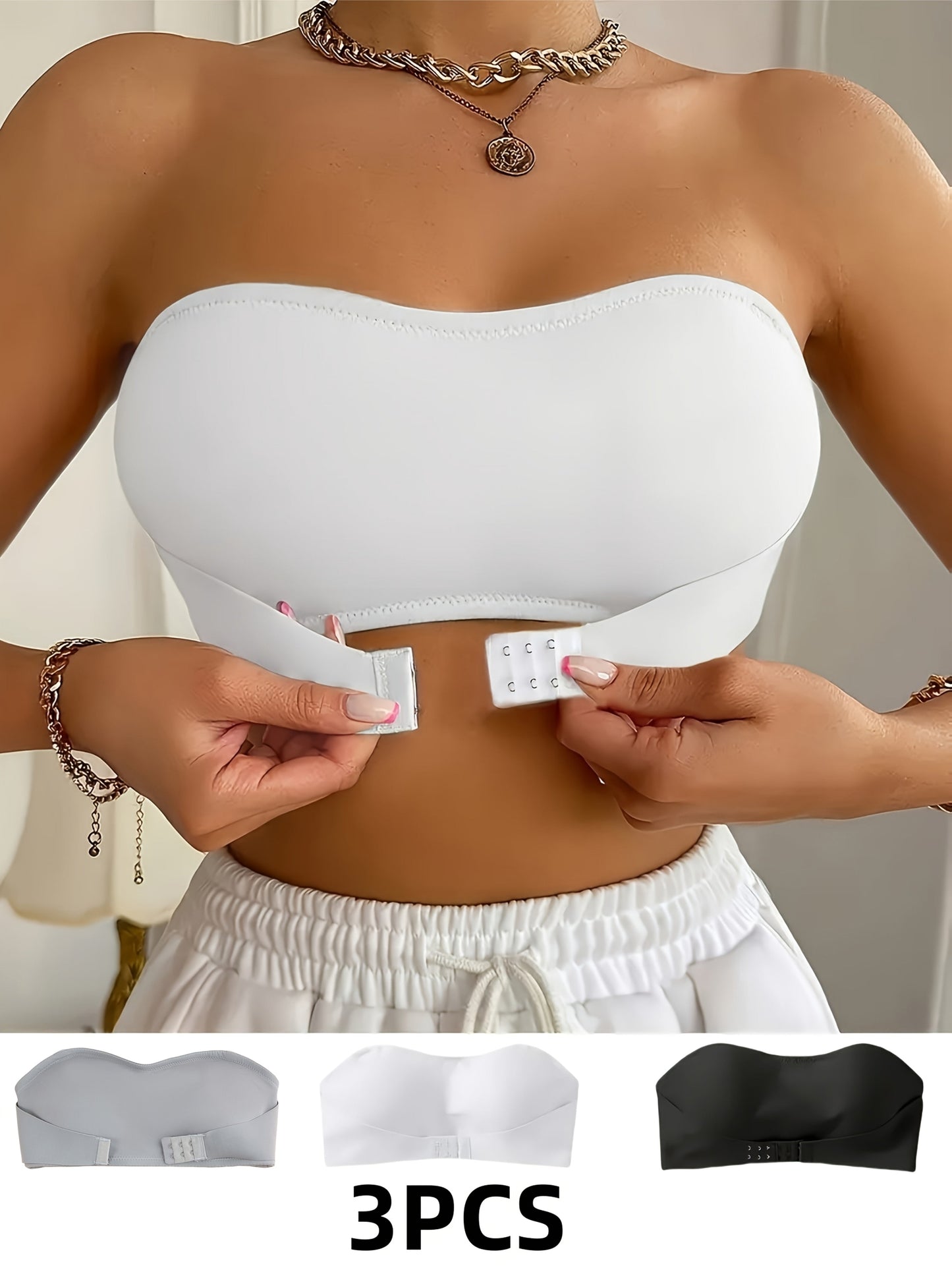Women's Strapless Wireless Bra - 3-Pack Everyday Support – view 7