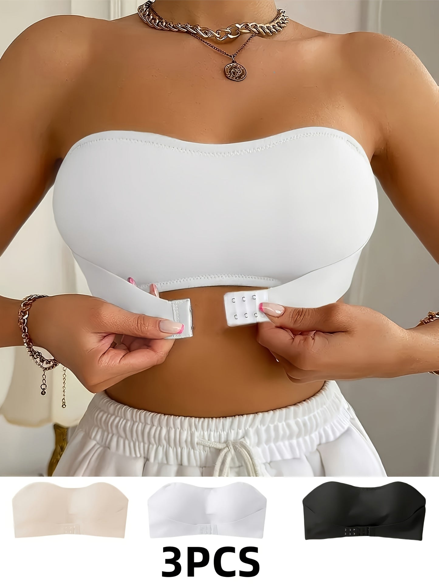 Women's Strapless Wireless Bra - 3-Pack Everyday Support – view 8