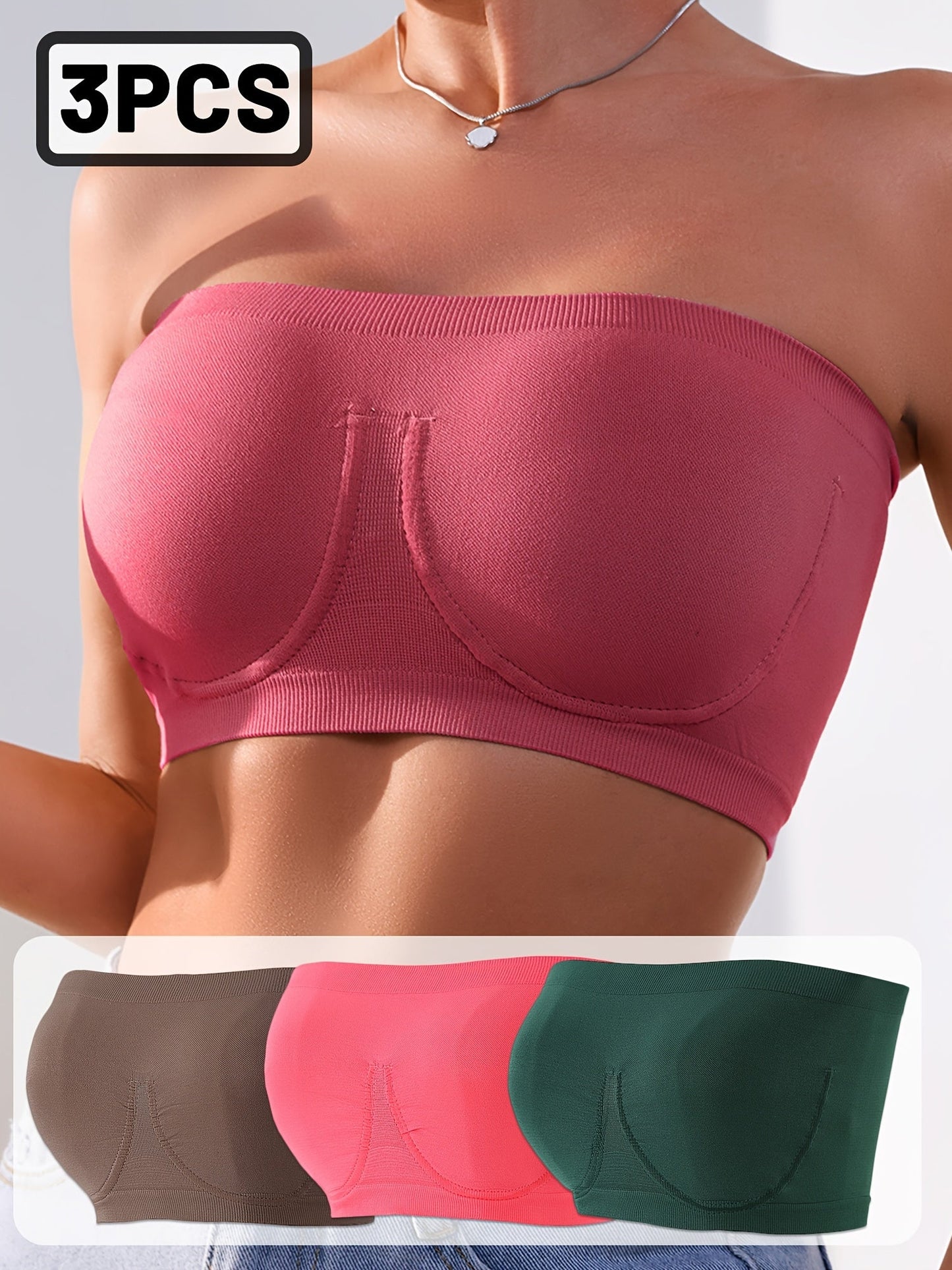 Women's Strapless Wireless Bra - 3-Pack Lace, Wireless detail view