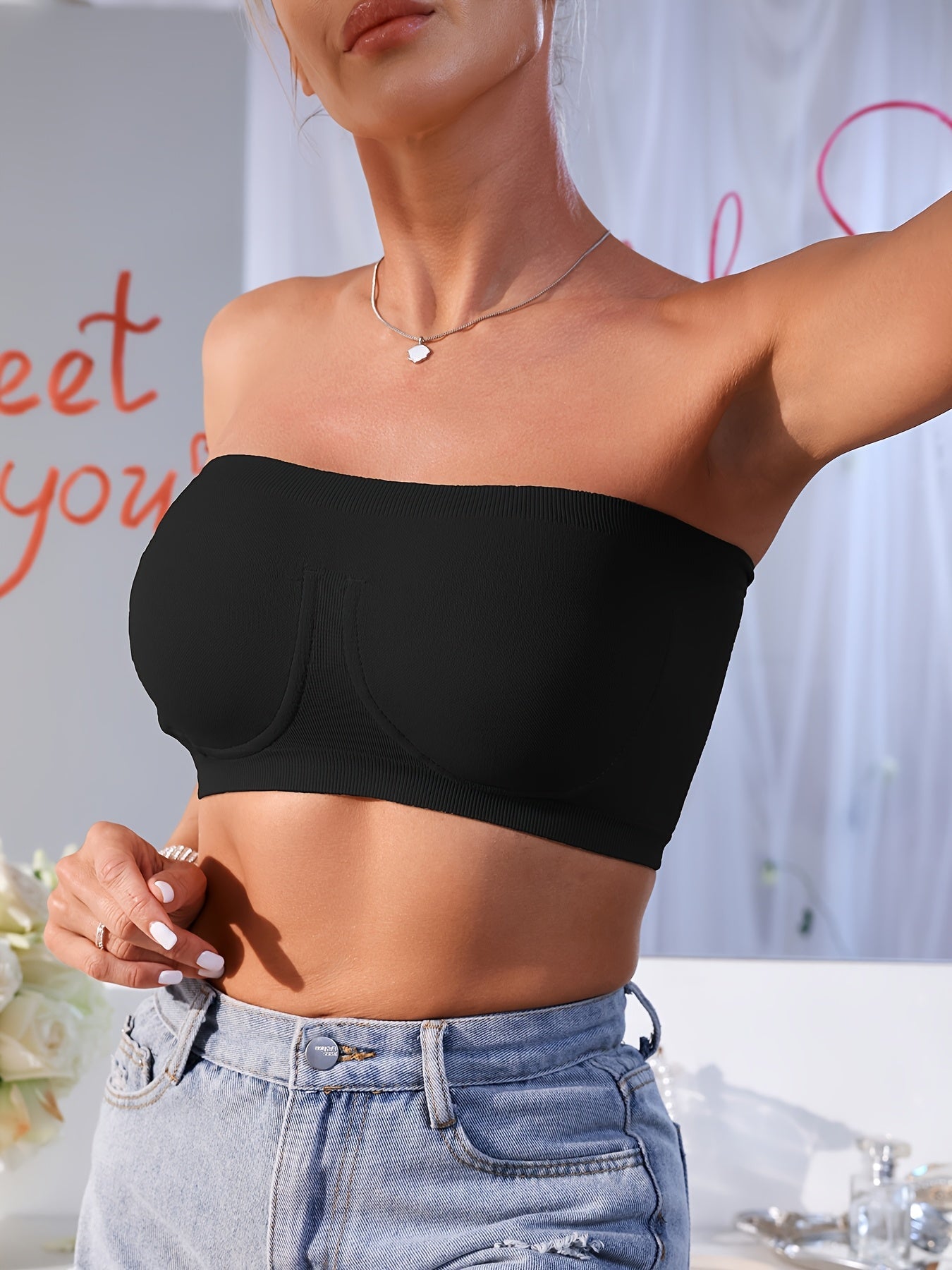 Women's Strapless Wireless Bra - 3-Pack Lace, Wireless detail view