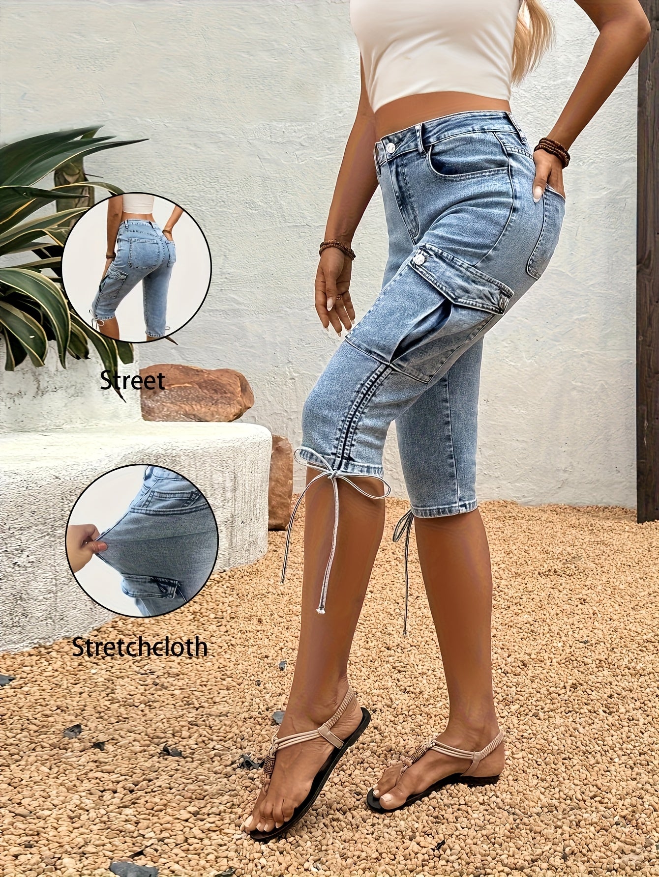 Women's Stretch Jeans - High-Waist Fit – Blue detail view