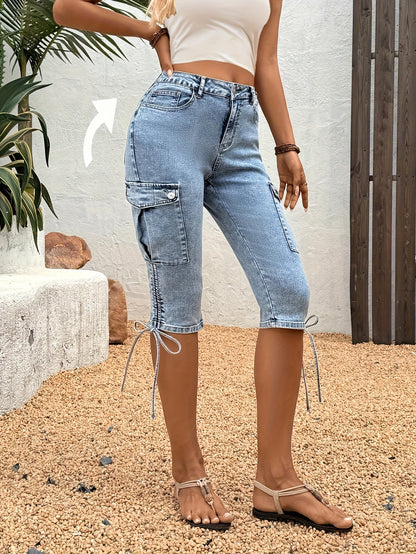 Women's Stretch Jeans - High-Waist Fit – Blue detail view