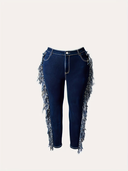 Women's Stretch Jeans - High-Waist Fit – Dark Blue detail view