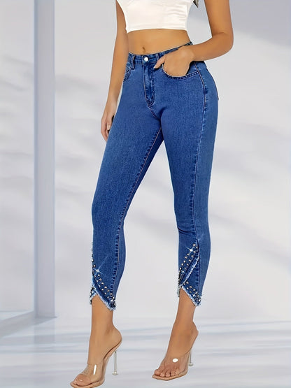 Women's Stretch Jeans - High-Waist Fit – Medium Blue detail view