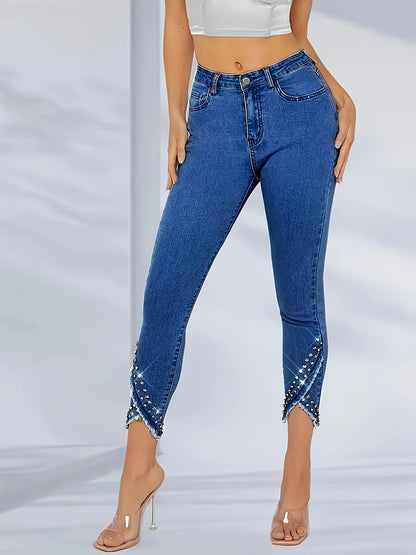 Women's Stretch Jeans - High-Waist Fit – Medium Blue detail view