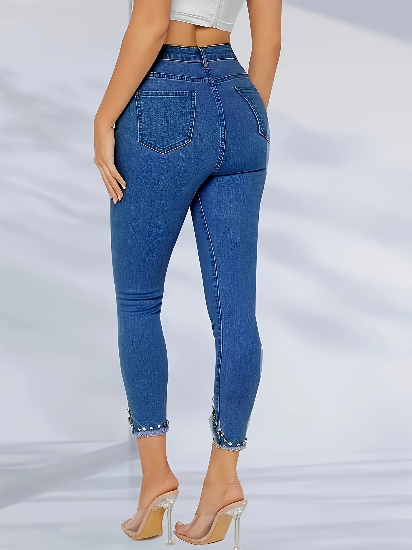Women's Stretch Jeans - High-Waist Fit – Medium Blue detail view
