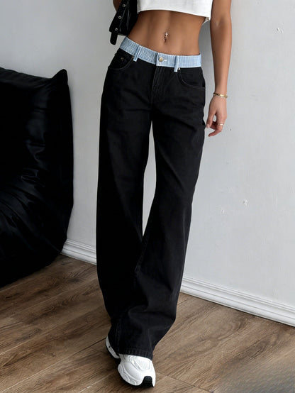 Women's Stretch Jeans - High-Waist Fit – White / Black detail view