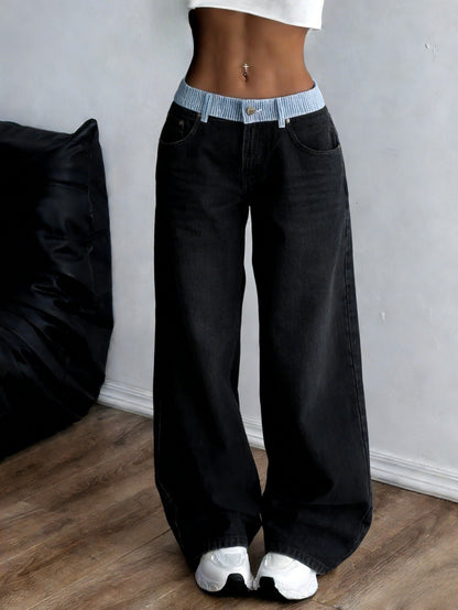 Women's Stretch Jeans - High-Waist Fit – White / Black detail view