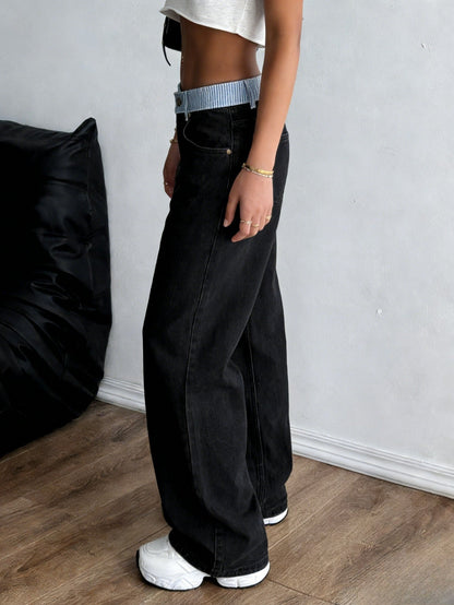 Women's Stretch Jeans - High-Waist Fit – White / Black detail view