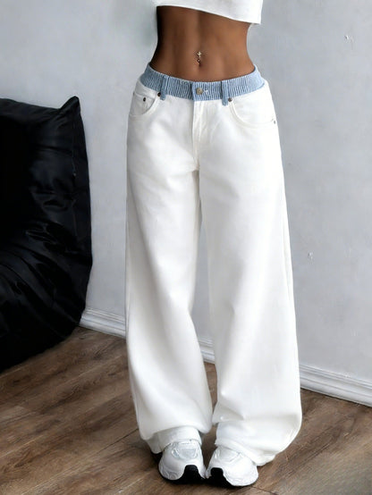 Women's Stretch Jeans - High-Waist Fit – White / Black – White option – view 2
