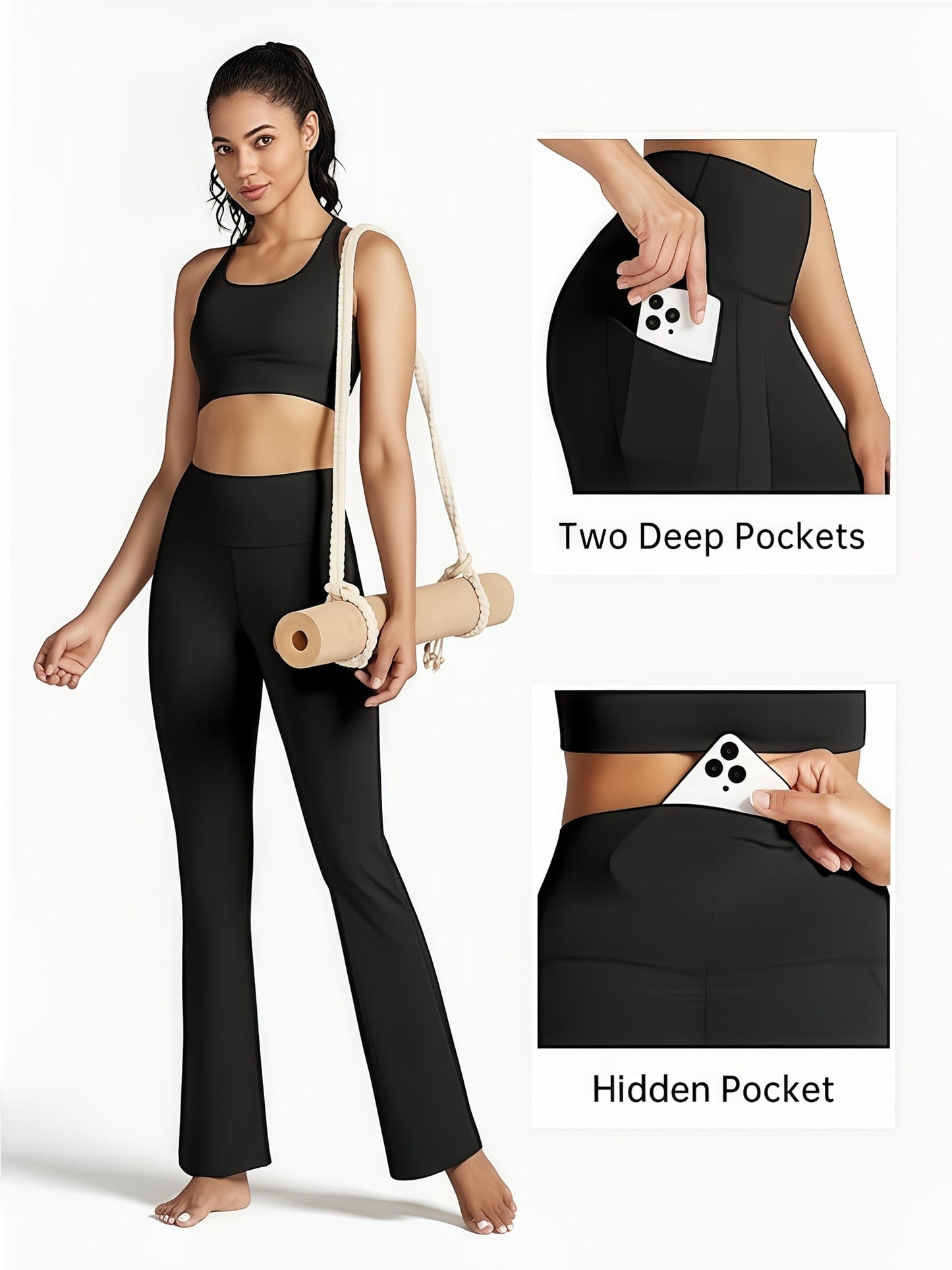 Women's Stretch Leggings - High-Waist Fit – 3-Color Selection detail view