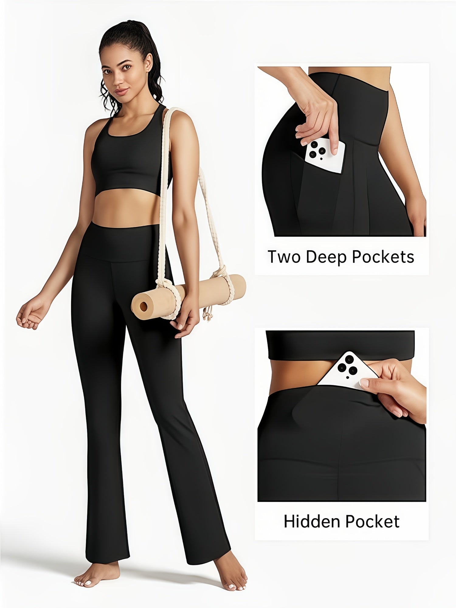 Women's Stretch Leggings - High-Waist Fit – 3-Color Selection detail view