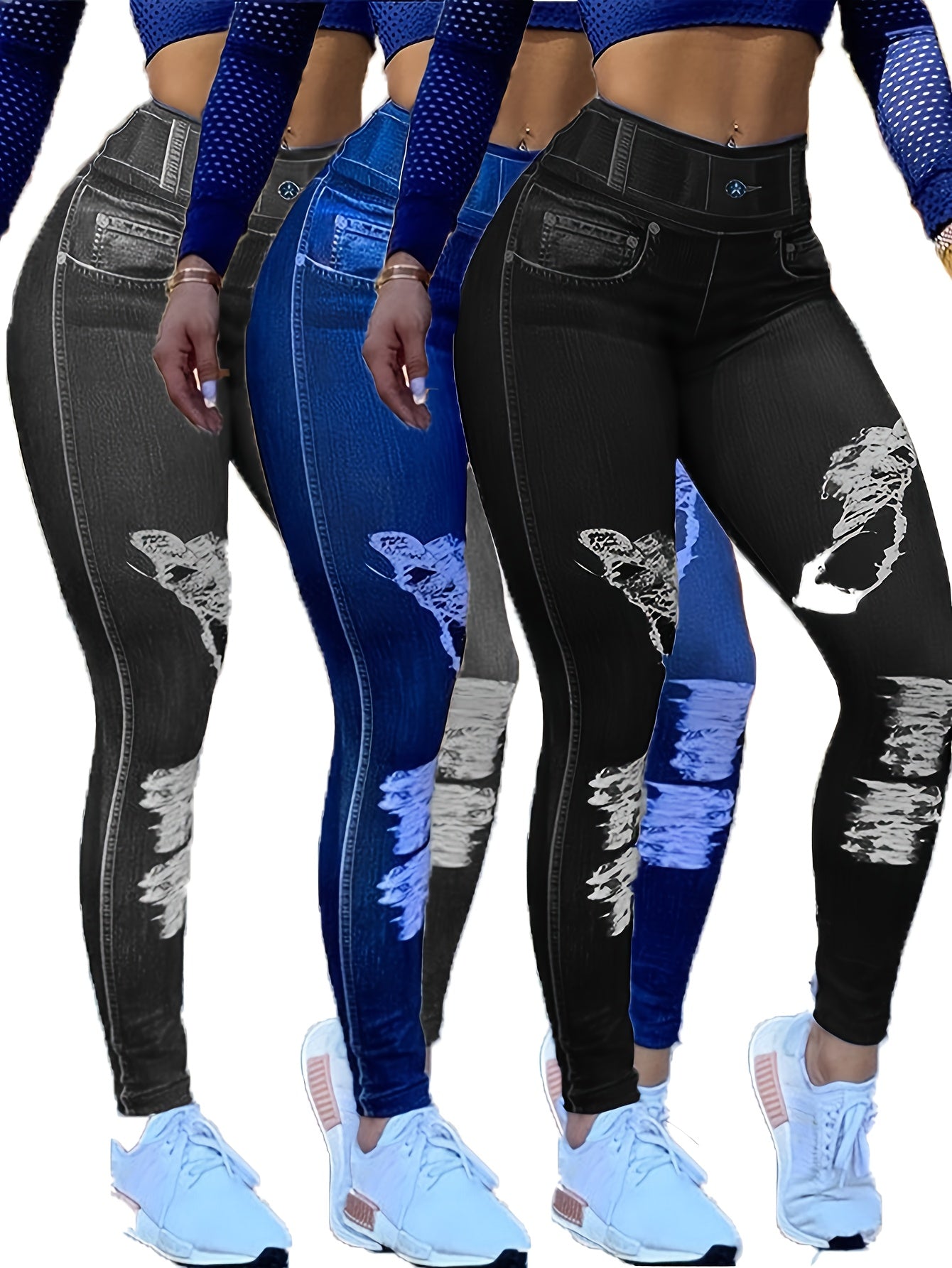 Women's Stretch Leggings - High-Waist Fit – 3 Packs – main product image