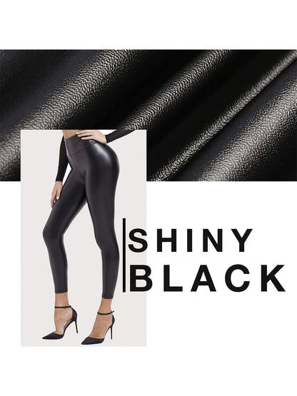 Women's Stretch Leggings - High-Waist Fit – Black – view 6