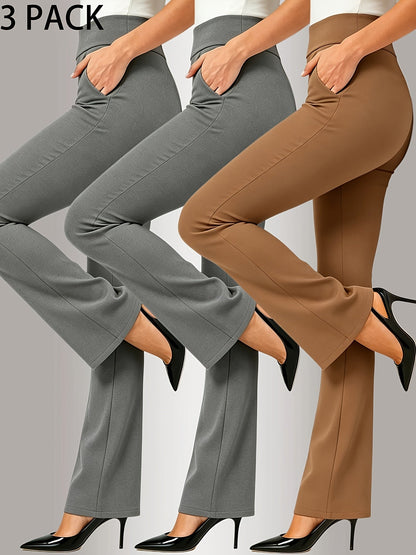Women's Stretch Leggings - High-Waist Fit – Black & Coffee & Grey detail view