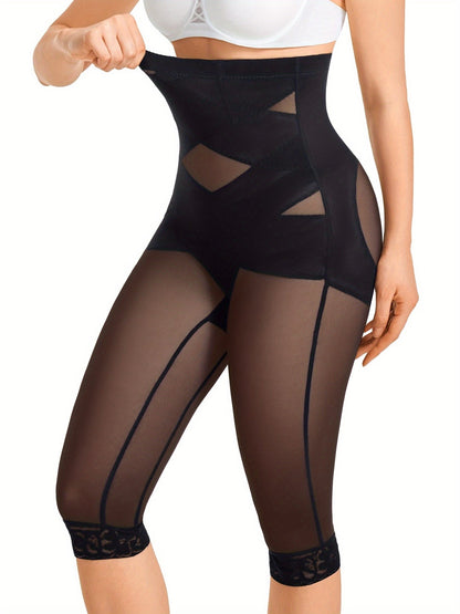Women's Stretch Leggings - High-Waist Fit – Black / Light Beige – view 4