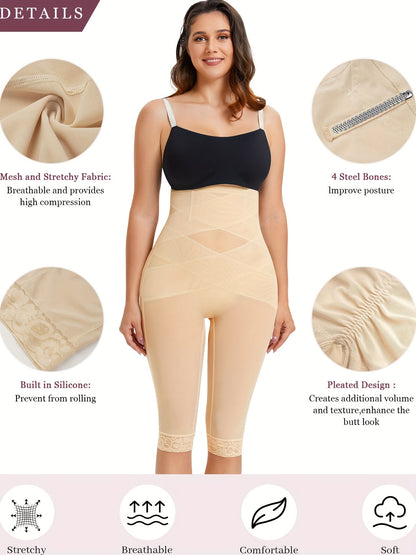Women's Stretch Leggings - High-Waist Fit – Black / Light Beige – view 12