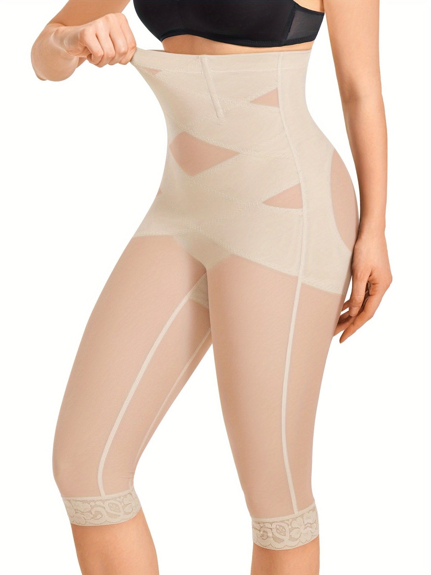 Women's Stretch Leggings - High-Waist Fit – Black / Light Beige – view 13