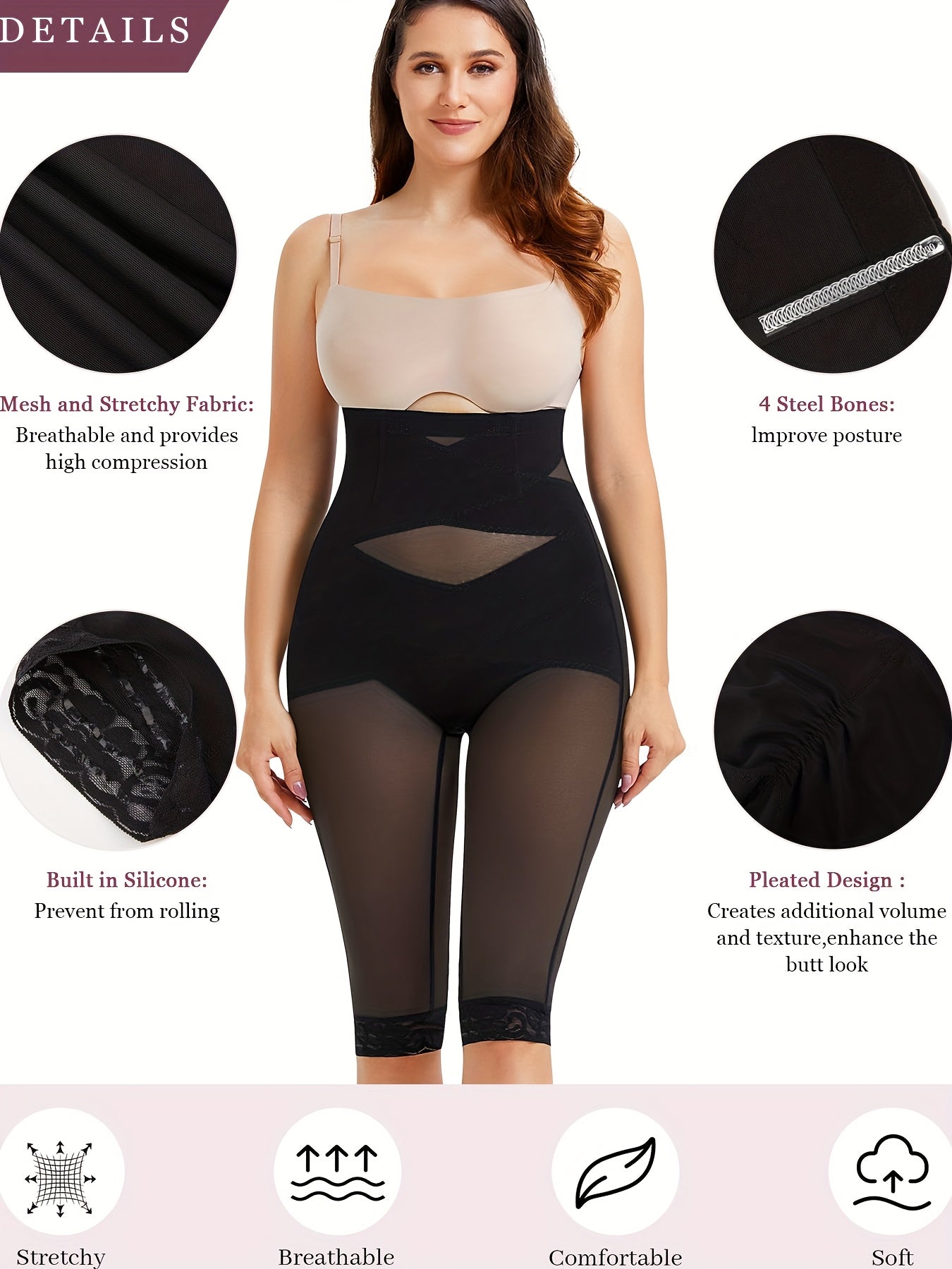 Women's Stretch Leggings - High-Waist Fit – Black / Light Beige – Black option – view 2