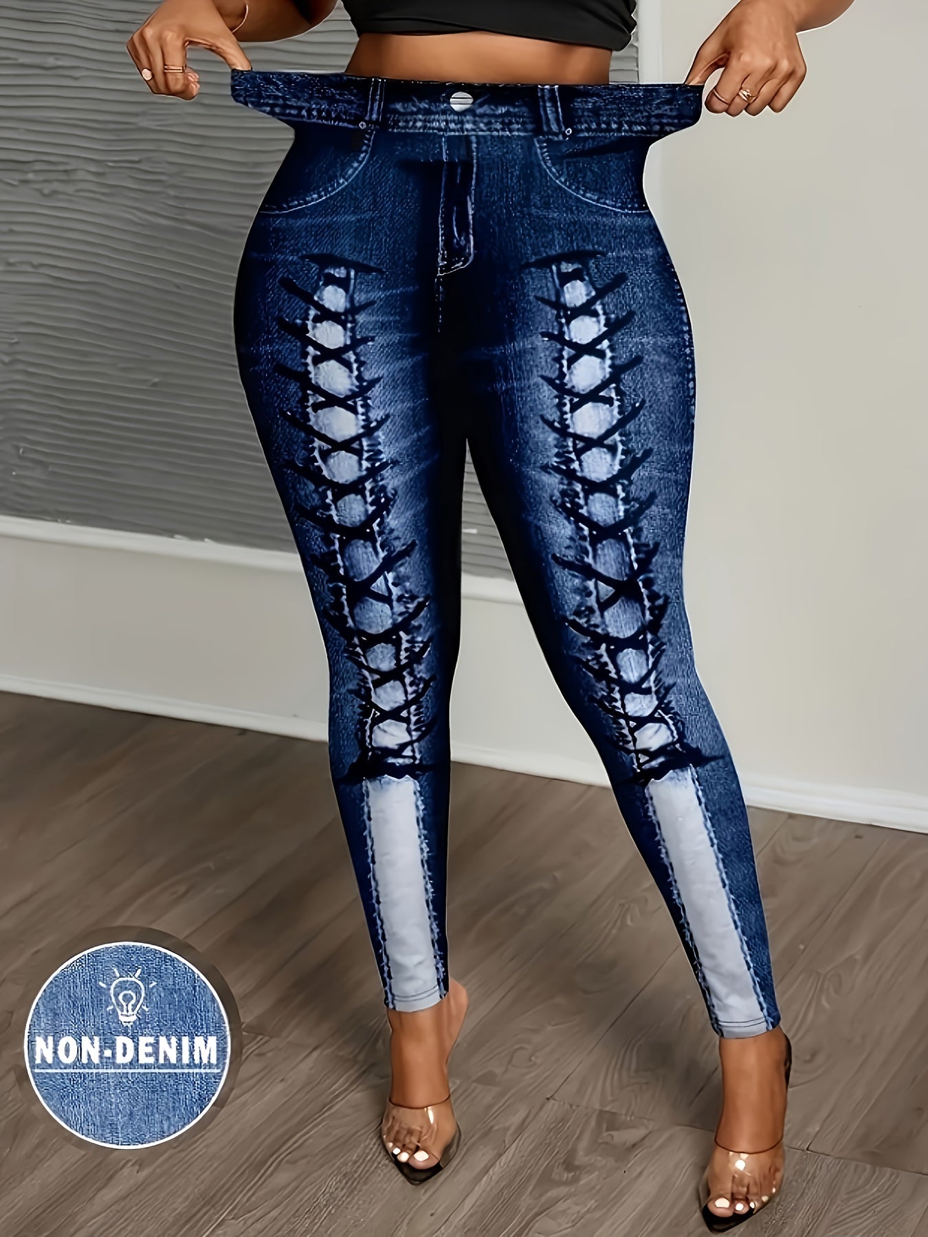 Women's Stretch Leggings - Stretch Comfort – Navy Color Denim – Navy option – main product image