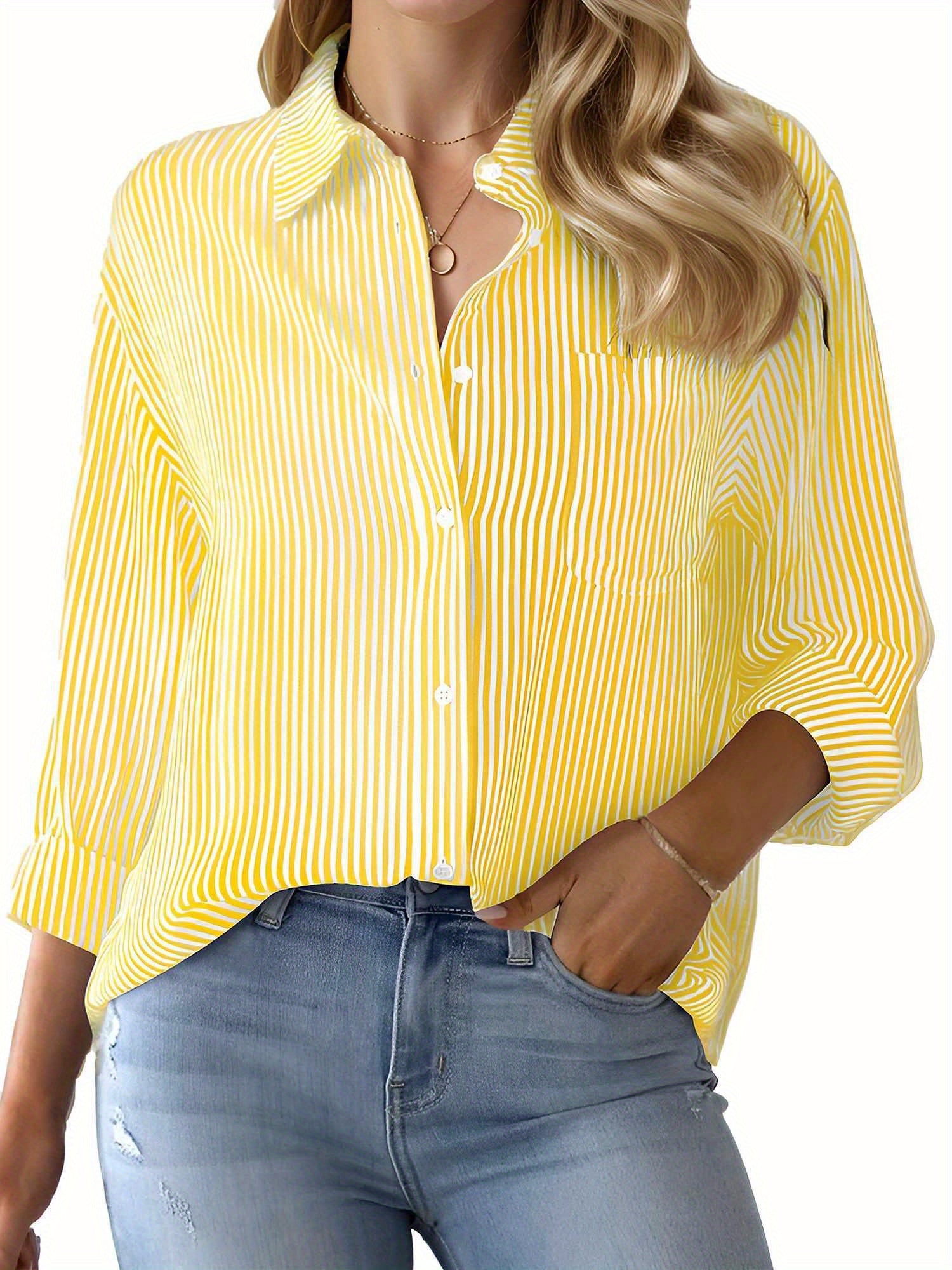 Women's Striped Blouse - Collared Long Sleeve – Black option – main product image