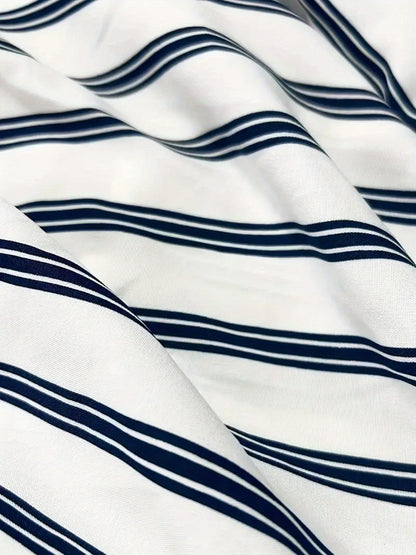 Women's Striped Blouse - V-Neck Short Sleeve detail view