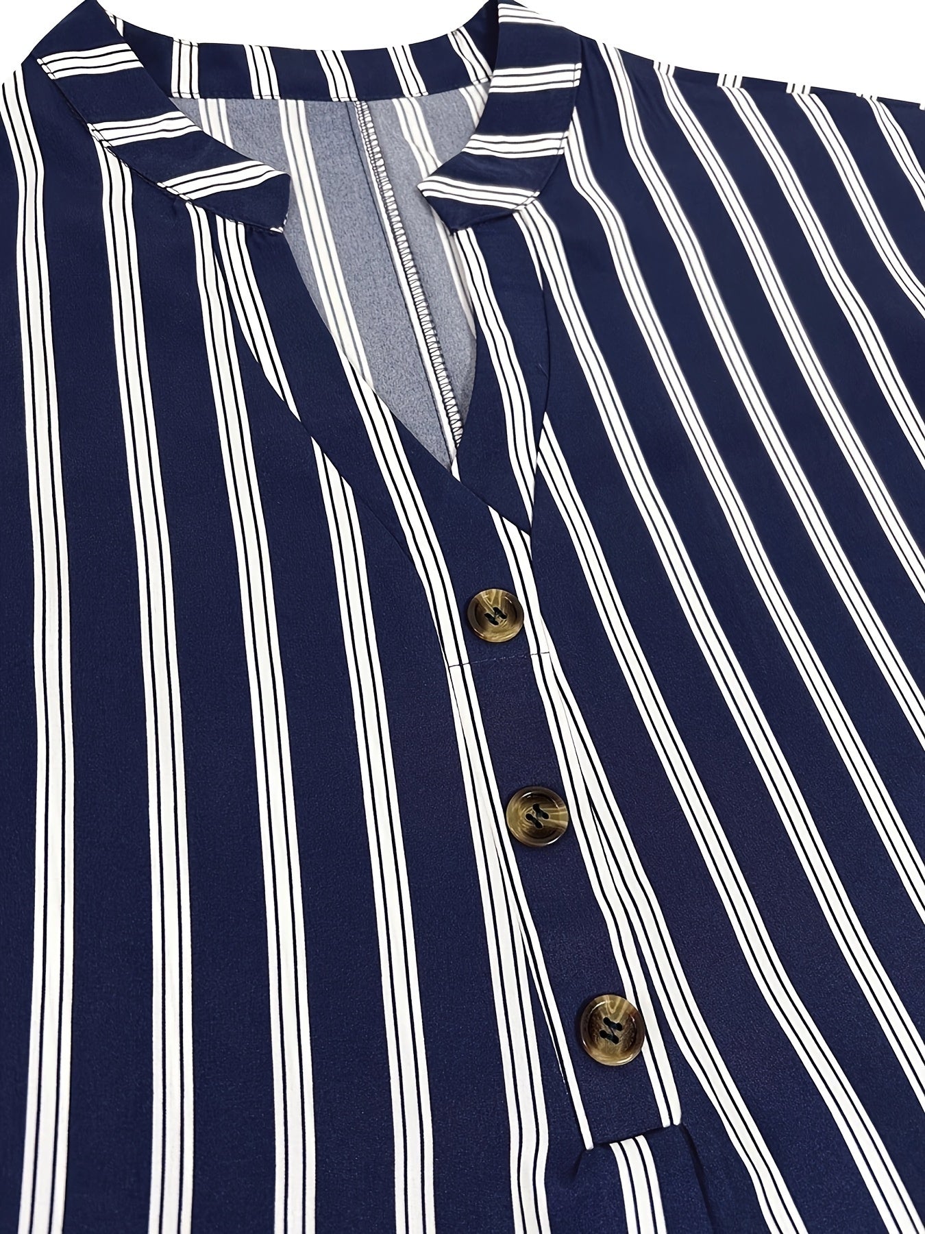 Women's Striped Blouse - V-Neck Short Sleeve detail view