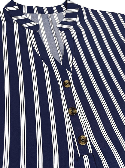 Women's Striped Blouse - V-Neck Short Sleeve detail view