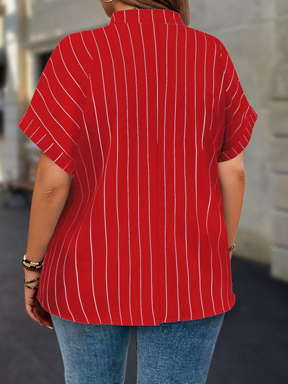 Women's Striped Blouse - V-Neck Short Sleeve detail view