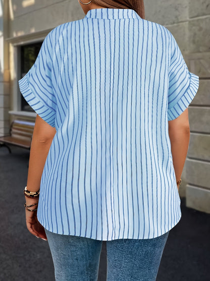 Women's Striped Blouse - V-Neck Short Sleeve detail view