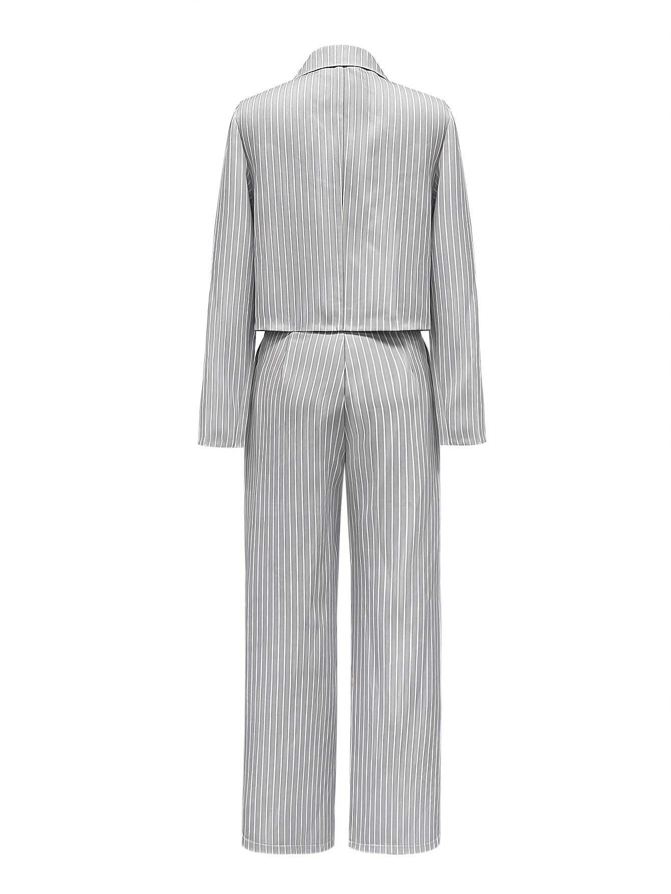 Women's Striped Business Suit Set - Two-Piece Office Style detail view
