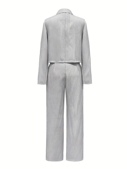 Women's Striped Business Suit Set - Two-Piece Office Style detail view