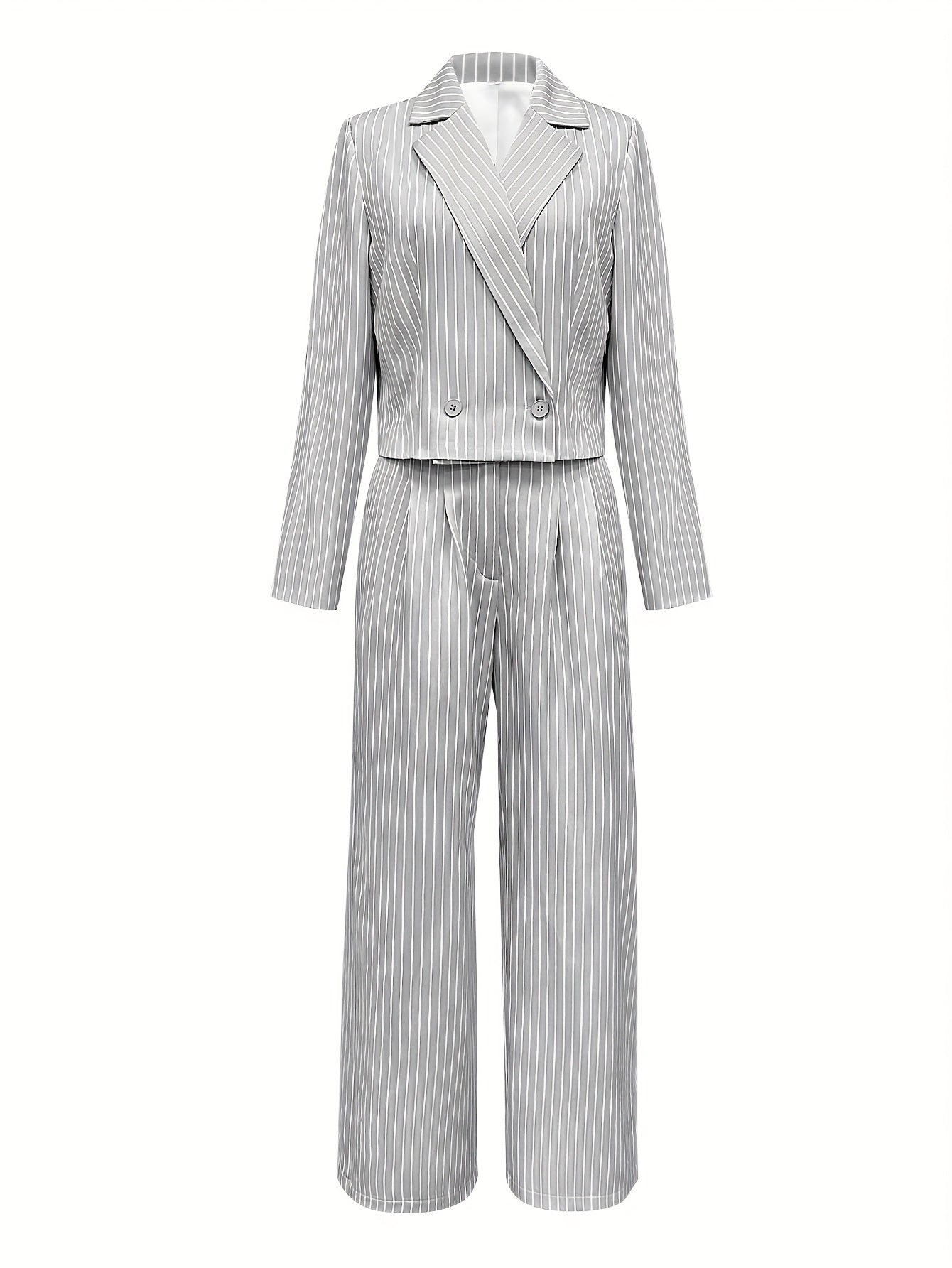 Women's Striped Business Suit Set - Two-Piece Office Style detail view